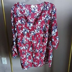 Kim Rogers Red Floral Blouse